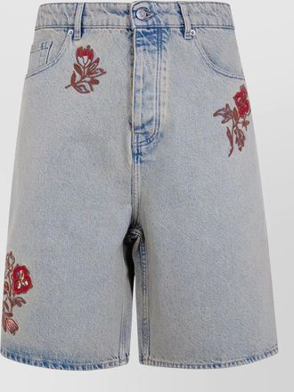 Dr&ocirc;le de Monsieur floral embroidery denim shorts belt loops