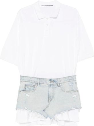 Alexander Wang Layered Denim-Panel Mini Dress - female - Alexander Wang - Shirt Dresses - White - 3XS - Dresses