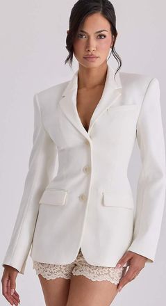 House of CB Luella - Giacca blazer a clessidra in cr&ecirc;pe vintage color avorio-Bianco