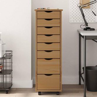 Berkfield Home Rolling Cabinet with Drawers MOSS Honey Brown Solid Wood Pine