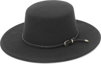 Eozy Womens Flat Top Fedora Hat Wide Brim Felt Bowler Boater Hat Party Church Jazz Hats with Belt