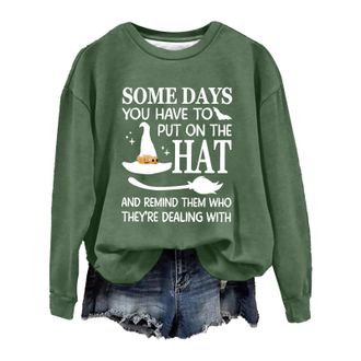 Generic Clearance Bargains Lightening Deals Halloween Sweatshirts for Women UK Fashion Letter Print Long Sleeve Halloween Costumes Casual Crewneck Oversize My