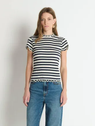 Nation Ltd Natalia Top In Crinkle Stripe