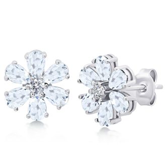 MAX + STONE Sterling Silver Gemstone Flower Stud Earrings