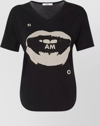 Fendi graphic print v-neck cotton t-shirt