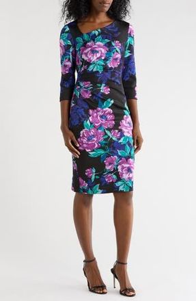 Julia Jordan Asymmetric Midi Dress in Black Multi at Nordstrom Rack, Size 14