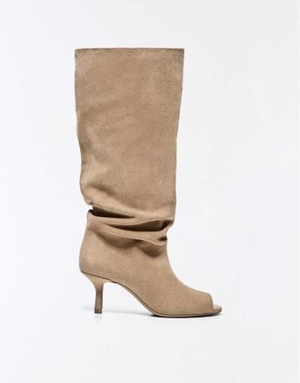 Bershka Stivaletti beige con tacchetti a spillo-Neutro