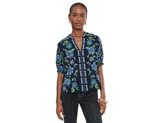 Johnny Was Smocked Sleeve Paris Blouse - Delmira Womens Clothing Delmira : 2XL, Cotton/Linen/Rayon