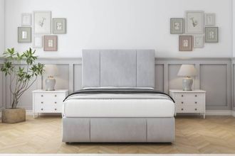 Comfort Beds Arya Naples Divan Set 2 Drawers-54 Headboard-Footboard in Silver | Size: Double