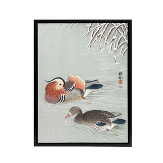 Artery8 Two Mandarin Ducks in Snow Framed Canvas Wall Art Print Ohara Koson | Size: W24 x H32