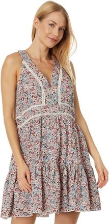 Lucky Brand Mini Dress Nirvana Multi Printed Ruffle Hem V-Neck FROG208