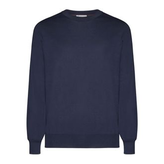 Brunello Cucinelli Brunello Cucinelli, Round-neck Knitwear, male, Blue, Size: 3XL Crew-neck Cotton Sweater