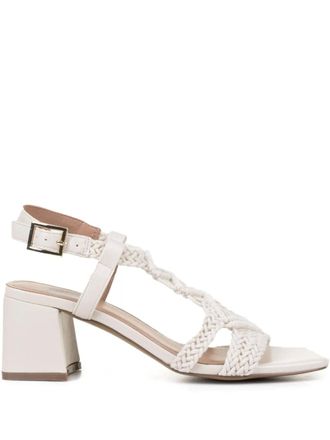 Bibi Lou Sandali in pelle intrecciata con tacco largo - Bianco