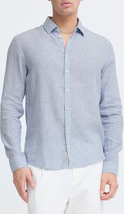 Casual Friday Striped Linen and Cotton Shirt in Surf The Web at Nordstrom, Size X-Large