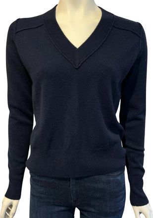 Autumn Cashmere Cropped V-Neck Pullover With Reversed Seam In Navy