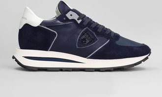 Philippe Model Tropez Haute Low Sneakers In Blue Suede And Fabric