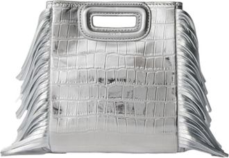 Maje Mini embossed-leather M bag with chain in Silver at Nordstrom, Size Medium