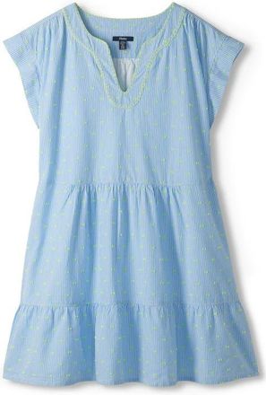 Hatley Emerson Stripe Embroidered Clip Dot Cotton Blend Dress in Blue at Nordstrom, Size X-Small