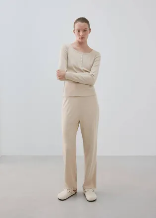 Mango Maglietta maniche lunghe bottoni beige - Donna - S - MANGO