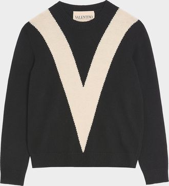 Valentino Garavani Men & apos;s Wool Inlaid V Crewneck Sweater