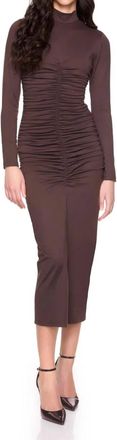 Susana Monaco Mockneck Gathered Front Long Sleeve Dress In Java