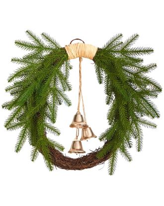 Nearly Natural Holiday Christmas Pine And Hanging Bells Wreath