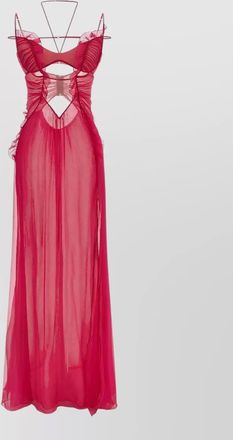 Nensi Dojaka gown featuring ruffles cutouts and straps
