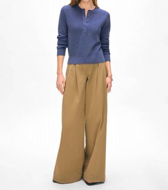 White + Warren Cotton Ribbed Henley Top In Vintage Indigo