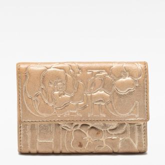 Carolina Herrera Gold Floral Embossed Leather Flap Compact Wallet