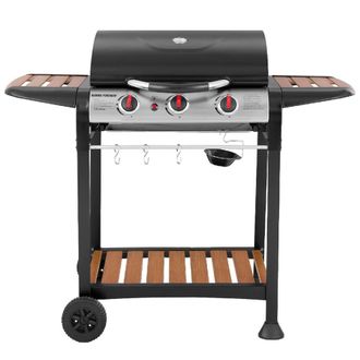 George Foreman Gas BBQ 3 Burner Black & Wood-Effect GFGBBQ3BW