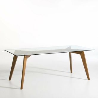 AM.PM Rechthoekige tafel van glas en massief notenhout, Kristal