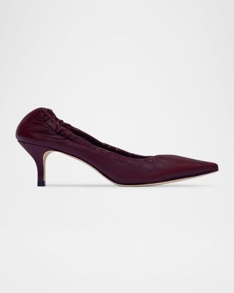 Bernardo Manu Ruched Leather Snip-Toe Pumps