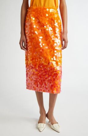 Carolina Herrera Ombr&eacute; Paillette Skirt in Marigold Multi at Nordstrom, Size 12