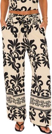 VICI Collection Coastal Print Tie Waist Wide Leg Pants in Cream Black at Nordstrom, Size Small