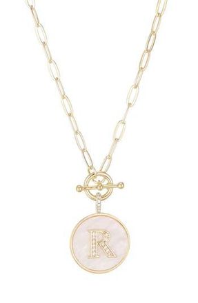 Adornia 14K Gold Plated Mother-of-Pearl Initial Pendant Necklace in White/Gold-R at Nordstrom Rack