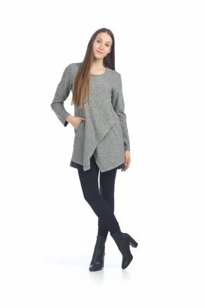 Papillon Panelled Flap Over Sweater Dress With Pockets In Grey