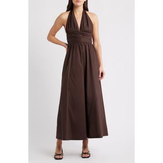 Faithfull The Brand Lido Halter Maxi Dress in Espresso at Nordstrom, Size X-Large