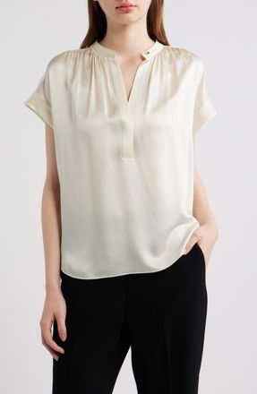 Vince Shirred Detail Silk Top in Creme at Nordstrom, Size Xx-Small