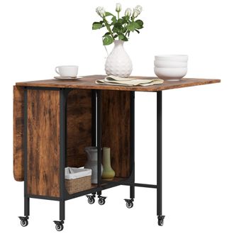 HOMCOM Mobile Drop Leaf Dining Table On Wheels With Storage Shelf Rustic Brown | TJ Hughes