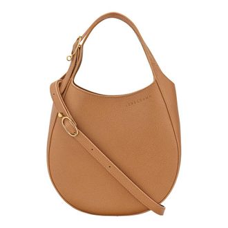 Longchamp Shoulder Bag With Plaque Detail On The Front Brown Leather For Women