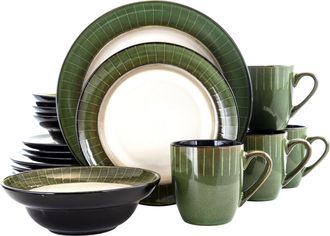 Elama Grand Jade 16 Piece Luxurious Stoneware Dinnerware with Complete Setting for 4, 16pc
