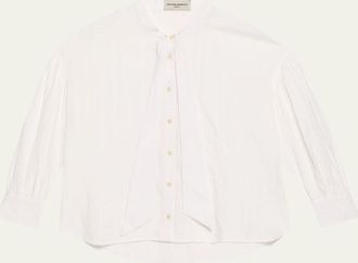 Officine Générale Molly Tie-Neck Textured Stripe Top