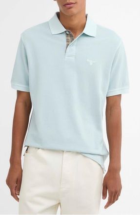 Barbour Tailored Fit Tartan Placket Cotton Piqu&eacute; Polo in Washed Sky at Nordstrom, Size Xxx-Large