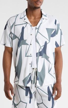 T.R. Premium Abstract Print Camp Shirt in White at Nordstrom Rack, Size Xxx-Large