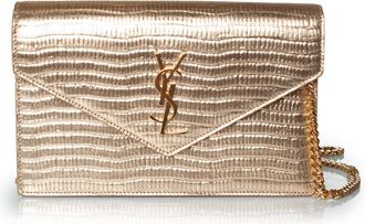Saint Laurent Pre-owned Womens croc Cassandre gold metallic wallet on a chain Leather - One Size