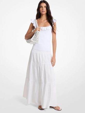 Michael Kors Smocked Cotton Poplin Tiered Maxi Skirt