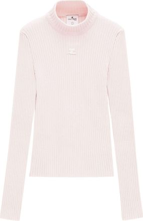 Courrèges logo-embroidered roll-neck jumper - women - Viscose/Polyester - M - Pink