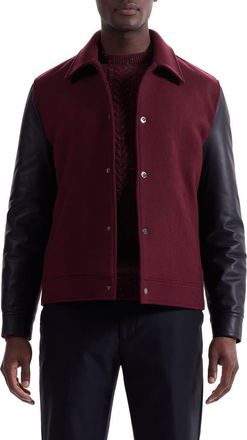 Bugatchi Leather Sleeve Tweed Jacket in Burgundy at Nordstrom, Size X-Large