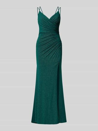 Mascara Abendkleid mit Raffungen in Dunkelgruen, Größe 32