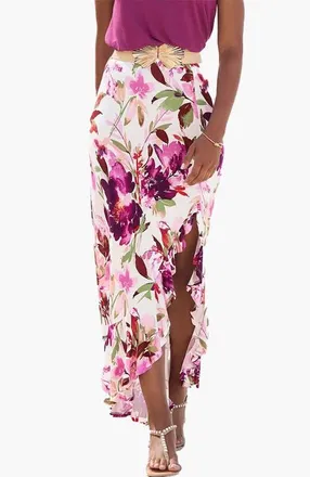 Lascana Womens Ruffled Maxi Skirt in White Printed at Nordstrom, Size 2